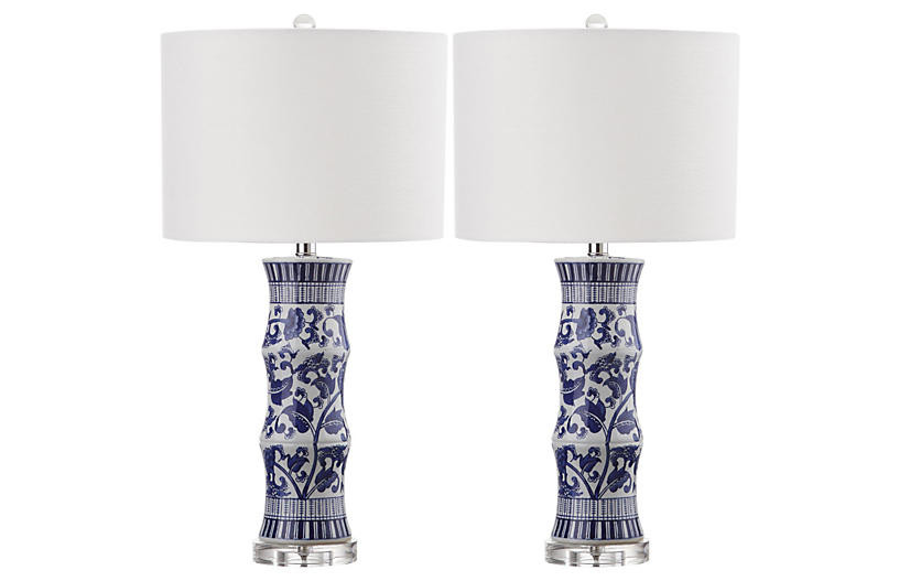 S/2 Hanneli Table Lamps, Blue/White | One Kings Lane