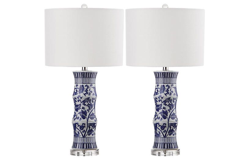 S/2 Hanneli Table Lamps, Blue/White | One Kings Lane