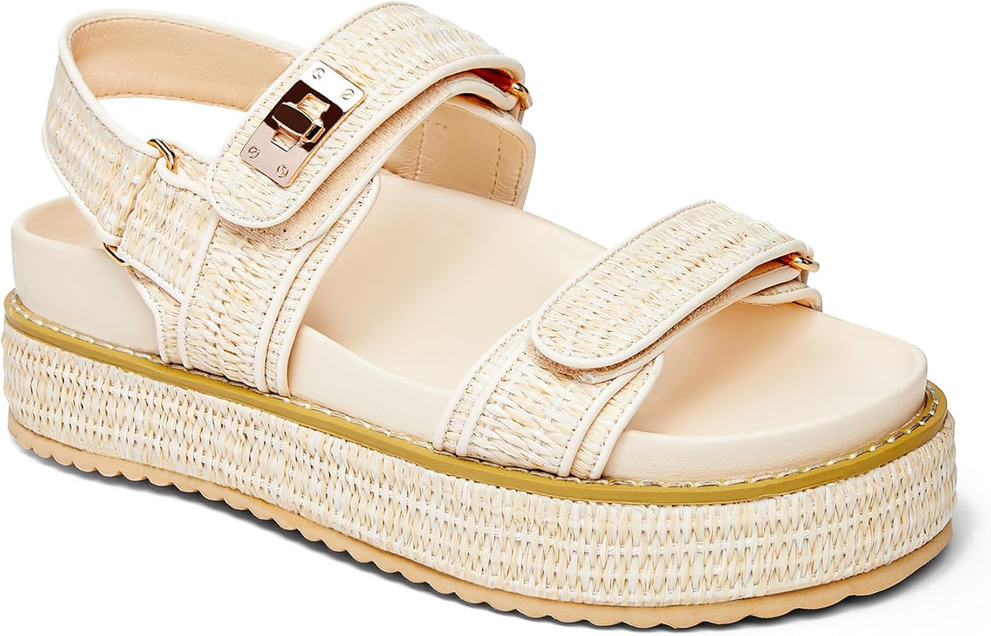 Coutgo Womens Platform Sandals Comfortable Flat Sandals Double Strap Footbed Summer Beach Sandals | Amazon (US)