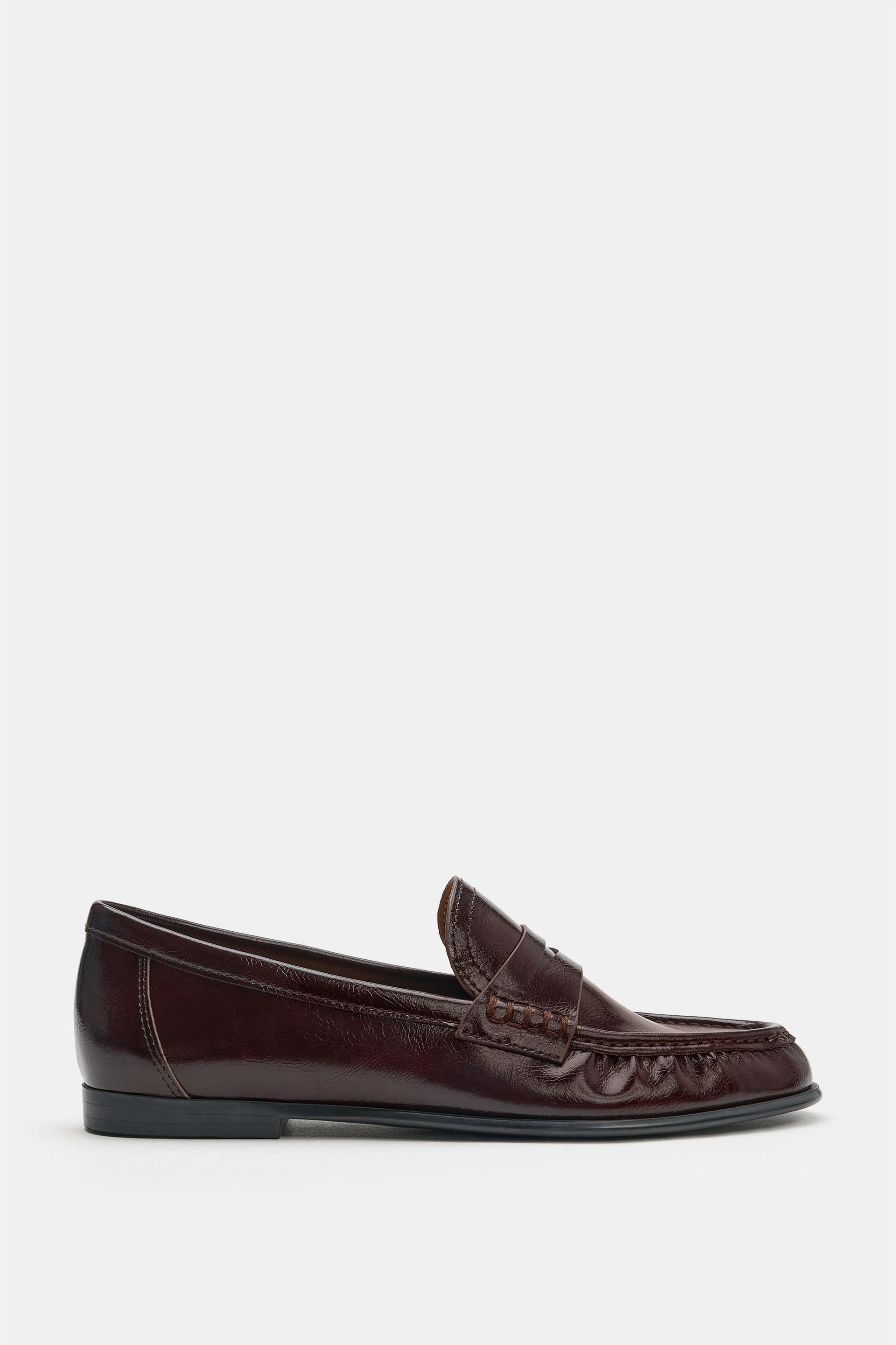 Zara - Soft Pleated Loafers - Burgundy Red - 7½ - Woman | Zara US