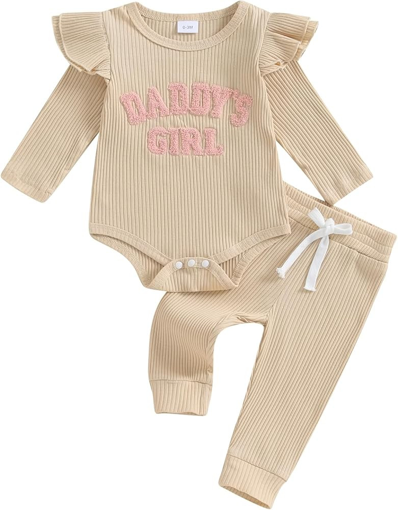 FYBITBO Daddys Girls Baby Clothes Newborn Infant Ruffle Romper Long Sleeve Onesie Pants Fall Wint... | Amazon (US)