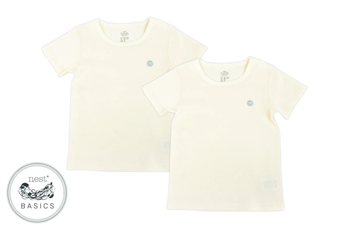 Basics Organic Cotton Ribbed Short Sleeve T-Shirt (2 Pack) - White | Nest Designs