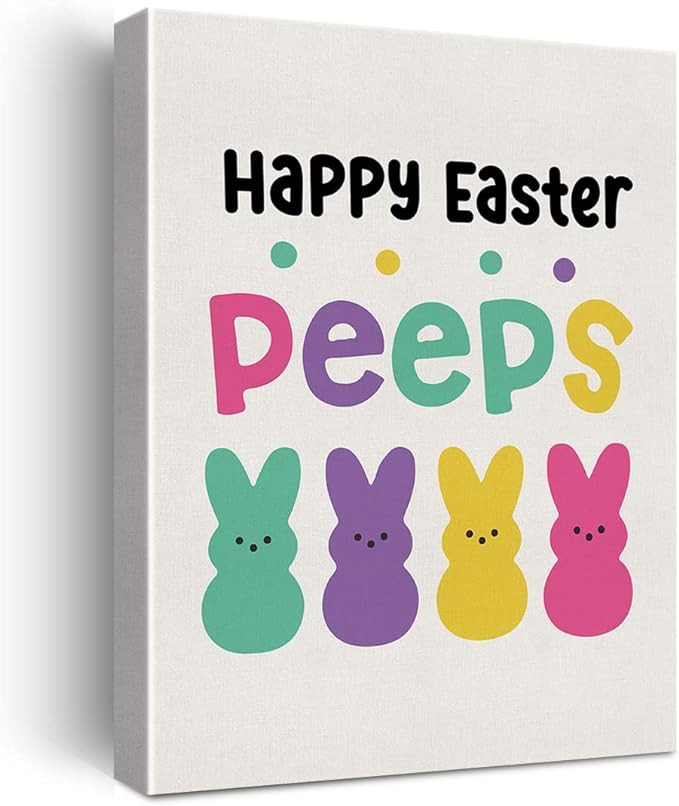 NISTOMISU Happy Easter Peeps Canvas Prints Wall Decor Easter Bunny Canvas Art Sign Happy Easter B... | Amazon (US)