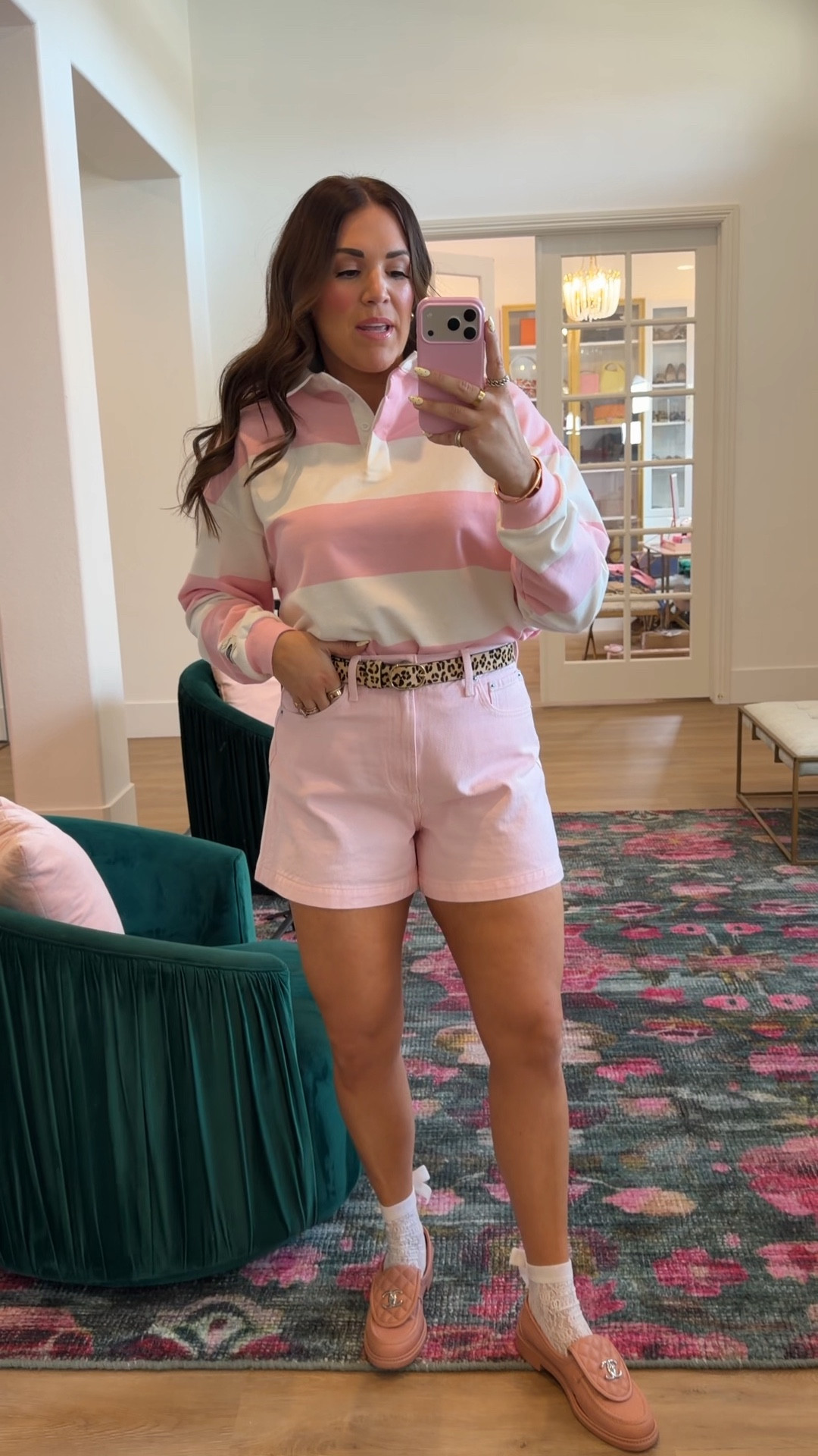 curvy midsize pink look for spring! wearing medium in striped pink rugby top (runs big!) and size 30 in blush shorts 

#LTKSeasonal #LTKMidsize