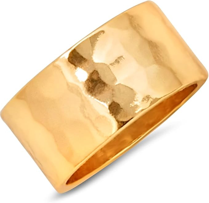 Humble Chic 18K Gold or 925 Sterling Silver Plated Wide Ring - Hypoallergenic Simple Chunky Band ... | Amazon (US)