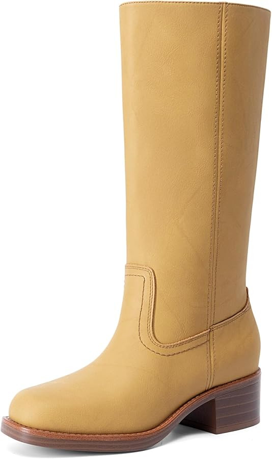 DREAM PAIRS Women's Mid Calf Riding Boots Square Toe Retro Banana Boots Chunky Block Heel Pull-On... | Amazon (US)