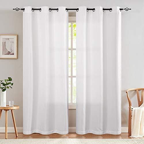 JINCHAN Linen Fabric Curtain Room Darkening Window Treatment for Bedroom 84 Inch Long Thermal Insula | Amazon (US)