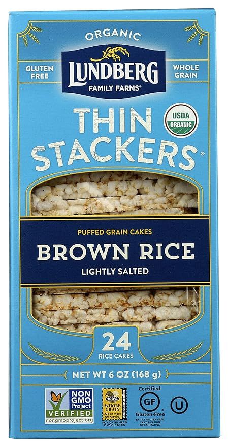 Lundberg Family Farms Thin Stackers Brown Rice Lightly Salted Grain Cakes, Organic, 6 Ounce | Amazon (US)