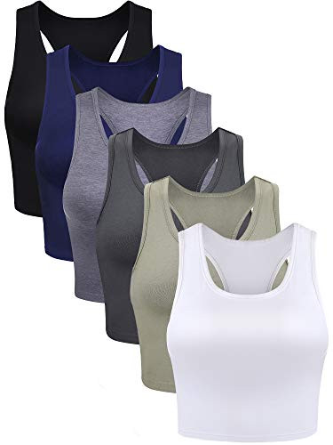 6 Pieces Basic Sleeveless Racerback Sports Crop Tank Tops for Women Girls Daily Wearing (Black, White, Dark Grey, Navy, Grey, Olive, XL) | Amazon (US)