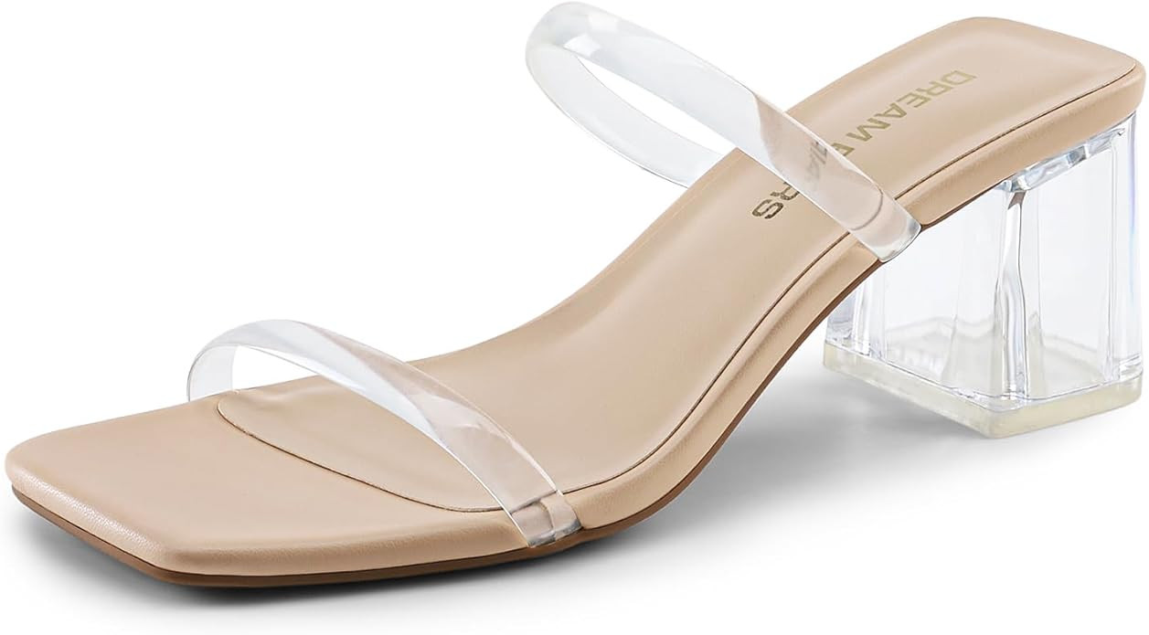 DREAM PAIRS Sandal Heels for Women Low Square Open Toe Block Chunky Heels Slip On Slides Mules fo... | Amazon (US)