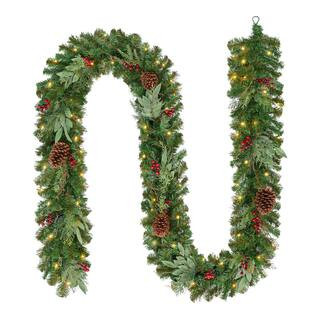 Home Accents Holiday 12 ft. Prelit Woodmoore Artificial Christmas Garland CHZH3811602T13 - The Ho... | The Home Depot
