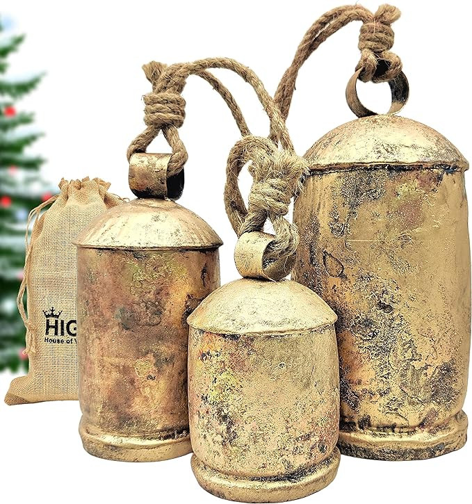 HIGHBIX Set of 3 Giant Harmony Cow Bells Huge Vintage Shabby Chic Handmade Rustic Lucky Christmas... | Amazon (US)
