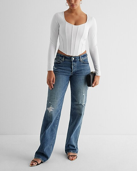 Body Contour High Compression Long Sleeve Corset Top | Express