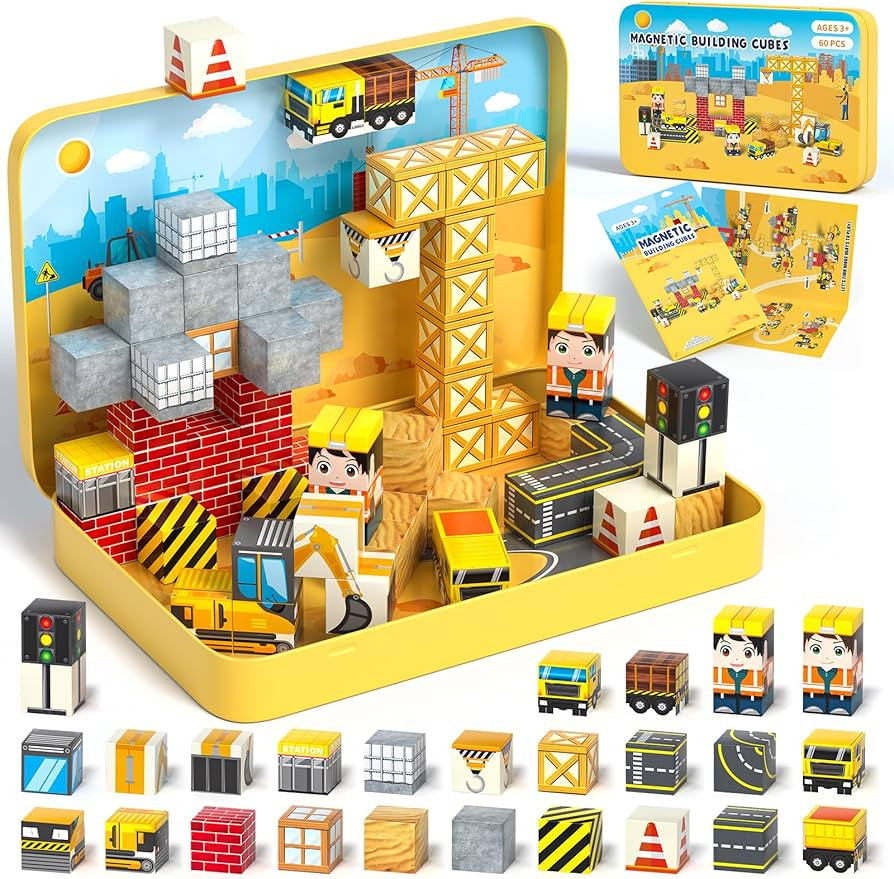 Axirata 60PCS Mini Magnetic Blocks Travel Set for Kids, Mini Magnetic Tiles Building Cubes with P... | Amazon (US)