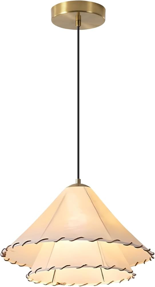 Vintage Pendant Light Fixtures 9.8 Inch Modern Gold Pendant Lighting with 2-Layer Fabric Shade Ad... | Amazon (US)