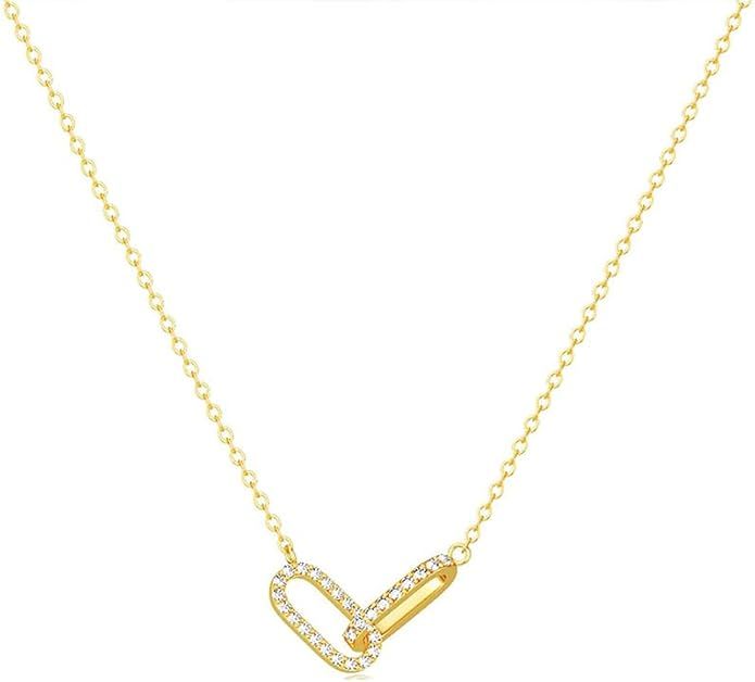 Paperclip Chain Necklaces for Women Girls 14K Gold Plated Cubic Zirconia Elegant Simple Adjustabl... | Amazon (US)