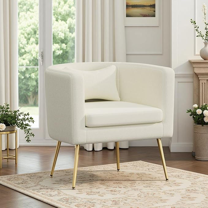Amazon.com: Tbillionnext Velvet Modern Accent Chair, Upholstered Barrel Armchair Mid Century with... | Amazon (US)