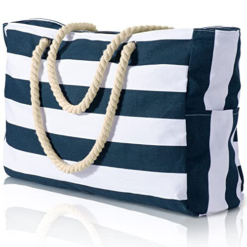 Becokan Beach Bag Large Beach Tote Bag for Women Waterproof Sandproof Swim Pool Bag With Zipper | Amazon (US)