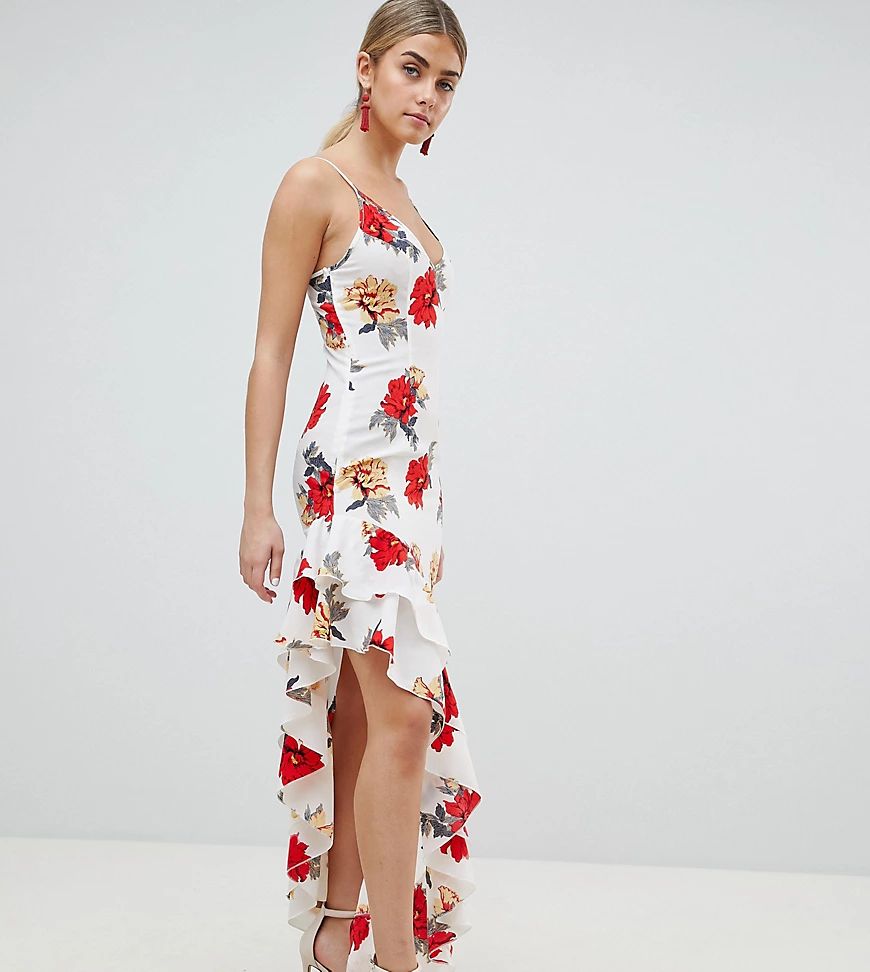 PrettyLittleThing Floral Side Split Maxi Dress-White | ASOS (Global)