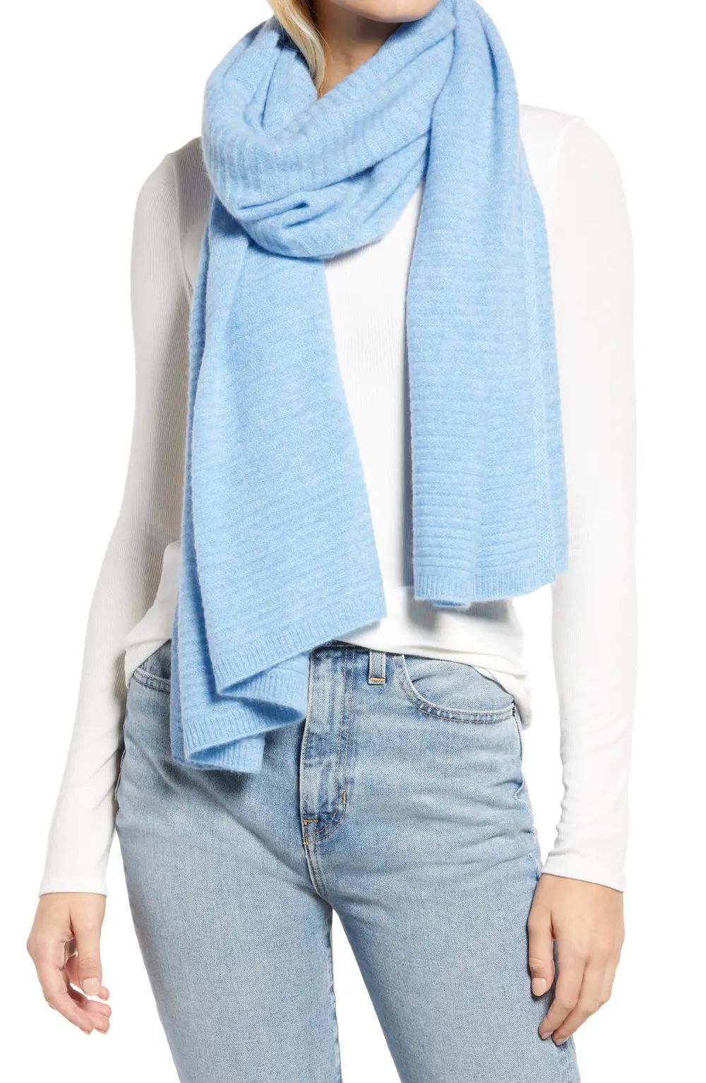 Nordstrom Cashmere Rib Scarf in Blue Lake Heather at Nordstrom | Nordstrom Canada