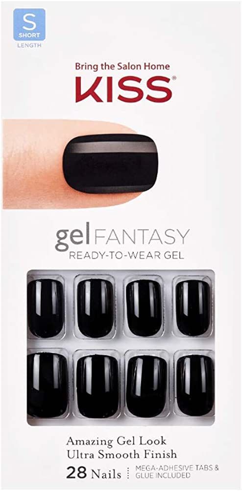 KISS Gel Fantasy Ready-to-Wear Press-On Gel Nails, “Aim High”, Short, Black, Nail Kit with 24... | Amazon (US)