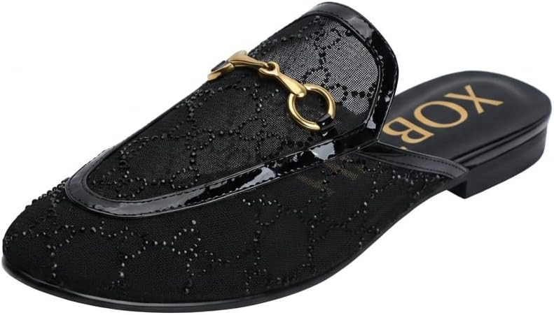 XOBZJH Women’s Sparkly Rhinestone Mesh Mules – Backless Loafers with Gold Horsebit, Breathabl... | Amazon (US)