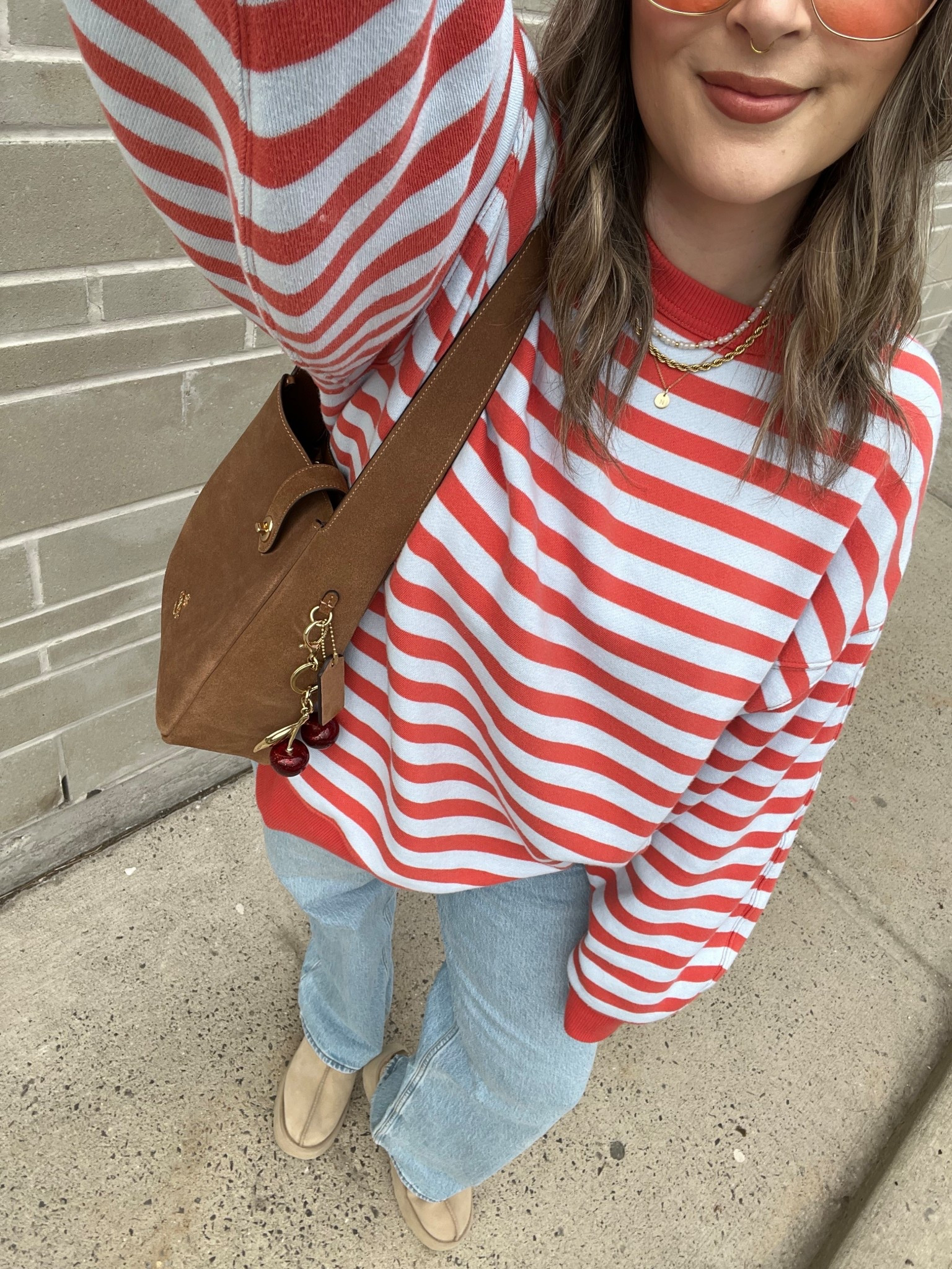 Simple & fun spring outfit! Striped sweatshirt is so cozy and I love the peach & baby blue color combo! Runs big, sized down to M. Wearing my usual 32 in the jeans. I’m a 9.5-10 shoe and wear a 10 in the Ugg tazz platforms


#LTKsale #LTKmidsize #LTKjeans