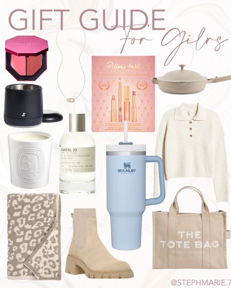 gift guide for her / gifts for her / holiday season / sweater / marc jacob’s tote bag / always pan / barefoot dreams blanket / stanley cup / santal perfume / fenty beauty / candle / pillow talk lip kit 

#LTKSeasonal #LTKHoliday #LTKGiftGuide
