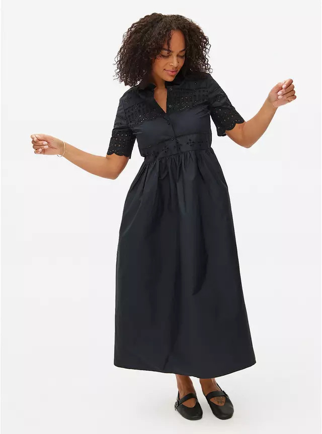 Black Broderie Midaxi Shirt Dress 14 | Tu Clothing