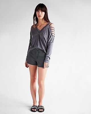 Express Womens Express One Eleven Strappy Cold Shoulder Tee Gray Women's Xs Gray Xs | Express