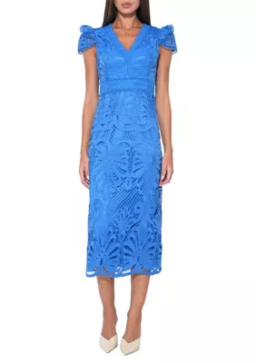 Women's Solid Lace Sheath Midi Dress | Belk