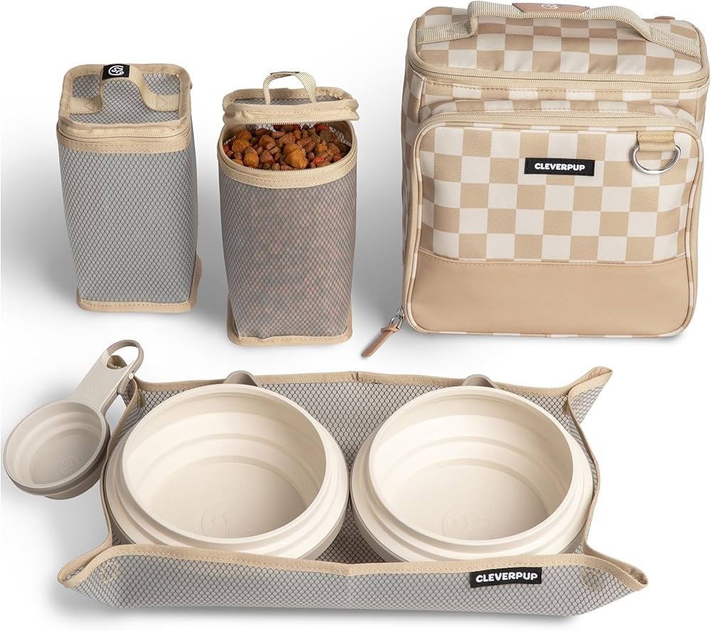 Large 7-Piece Bistro Box Dog Food Travel Kit, 12-Cup Kibble Storage, 2 Silicone Bowls, Mat & Scoo... | Amazon (US)
