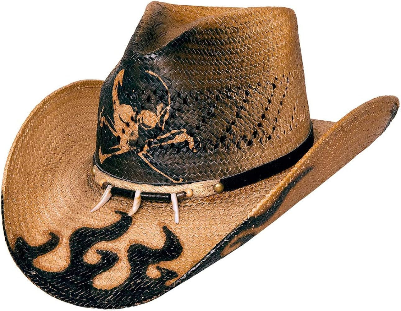 Straw Collection Men's Dangerous Toyo Straw Cowboy Hat With Painted Skull And Flames, 3 1/2" Brim | Amazon (US)