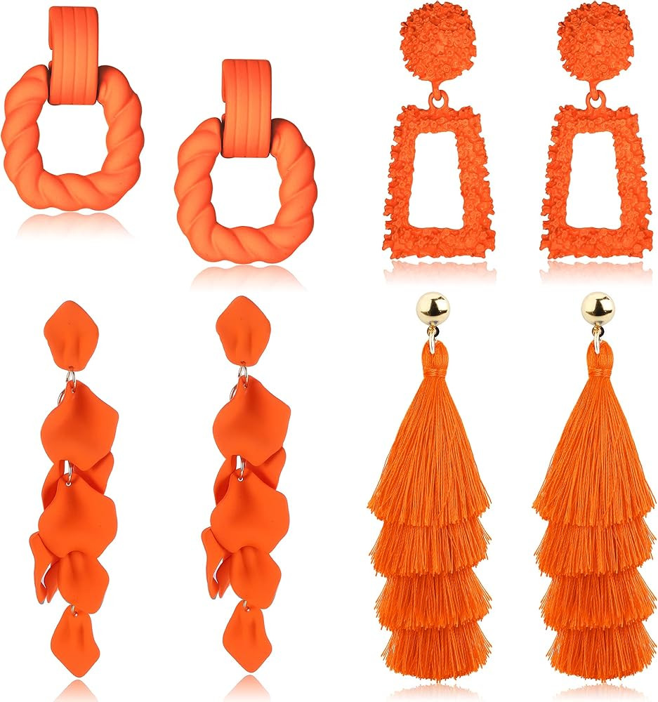 Fansilver Statement Earrings Drop Raffia Earrings Dangle Geometric Earrings Boho Long Tassel Earr... | Amazon (US)