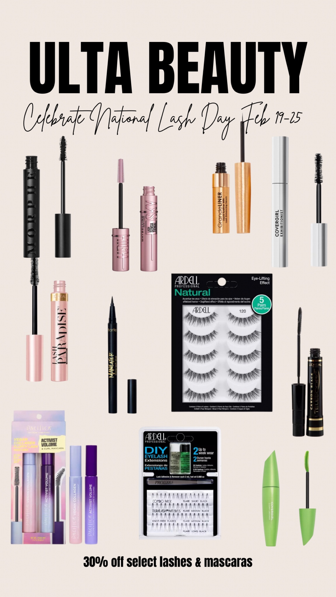 Celebrate National Lash Day (Feb 19) until the 25th with Ulta Beauty! 30% off select mascaras and lashes!! 

#LTKSale #LTKbeauty #LTKFind