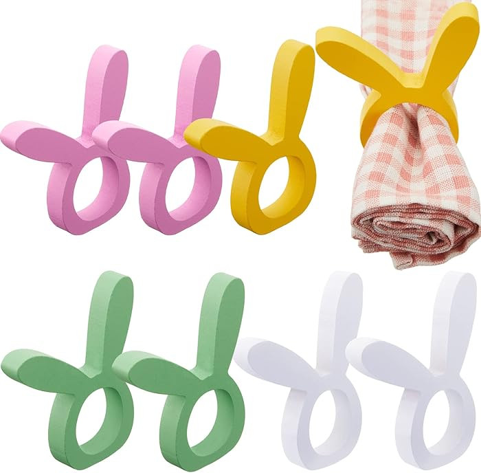 Patelai 8 Pieces Wooden Easter Bunny Rabbit Napkin Rings Wooden Dinner Easter Napkins Ring Table ... | Amazon (US)