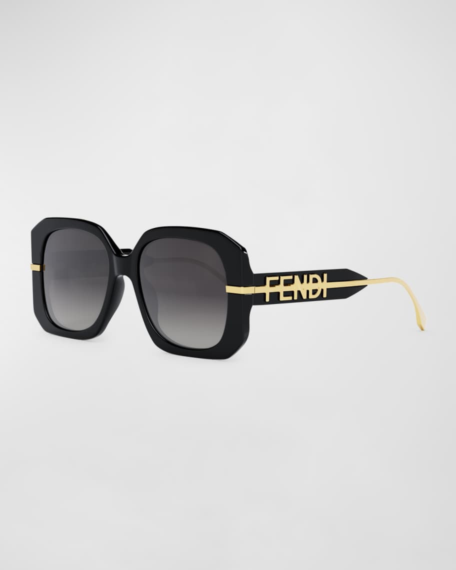 Fendi Oversized Logo Square Acetate & Metal Sunglasses | Neiman Marcus