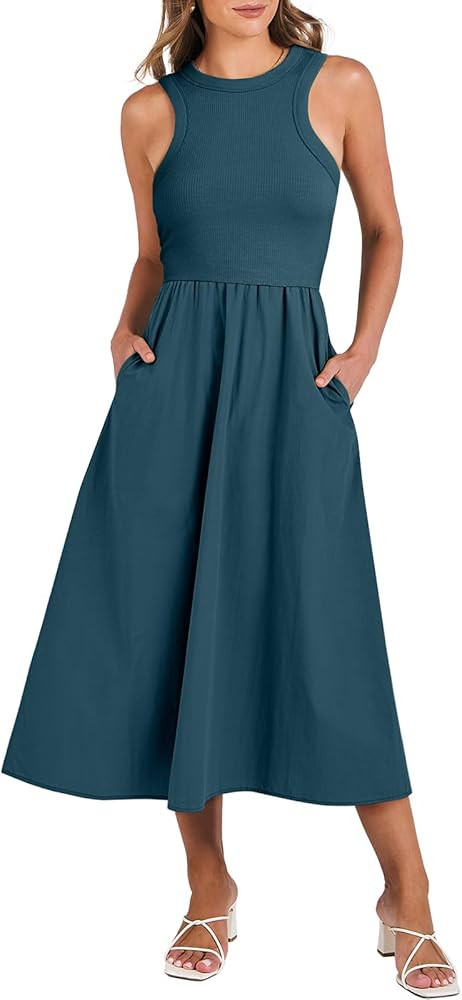 ANRABESS Womens 2026 Summer Casual Maxi Dress A line Tiered Flowy Short Sleeve Crewneck T Shirt B... | Amazon (US)