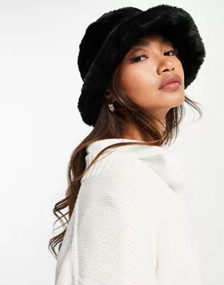 ASOS DESIGN faux fur roll back bucket hat in black | ASOS | ASOS (Global)