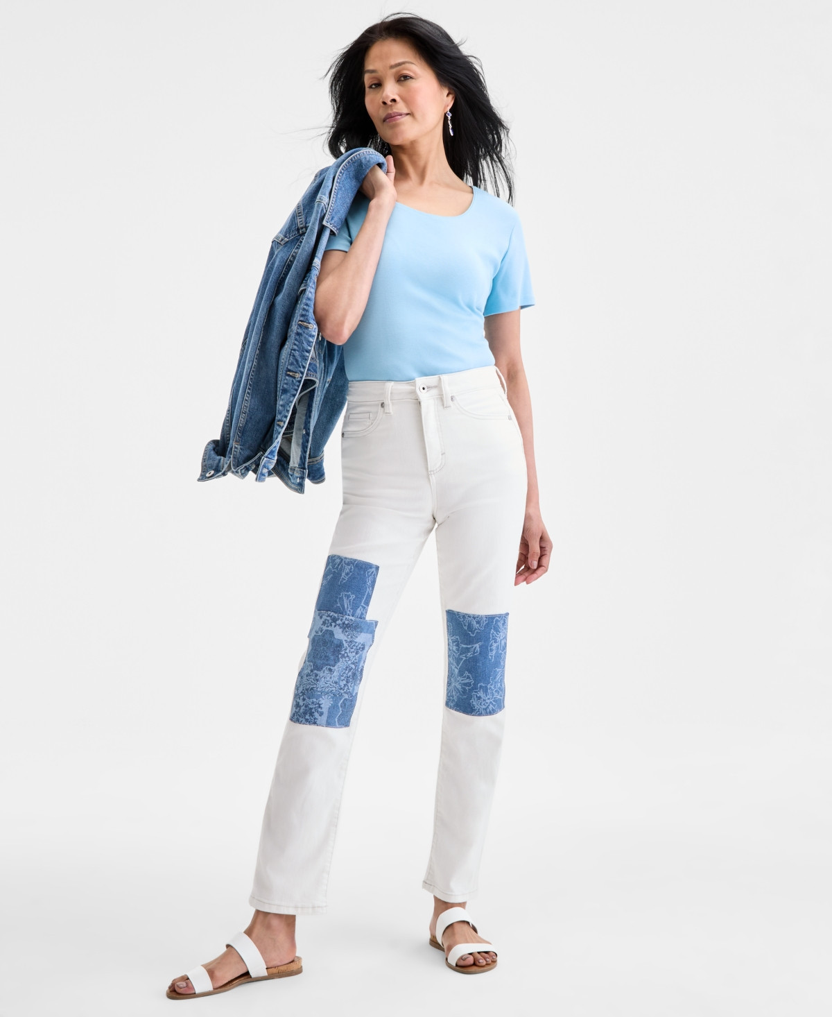 Style & Co Petite Patchwork Straight-Leg Jeans, Exclusively at Macy's - Patchwork White | Macy's