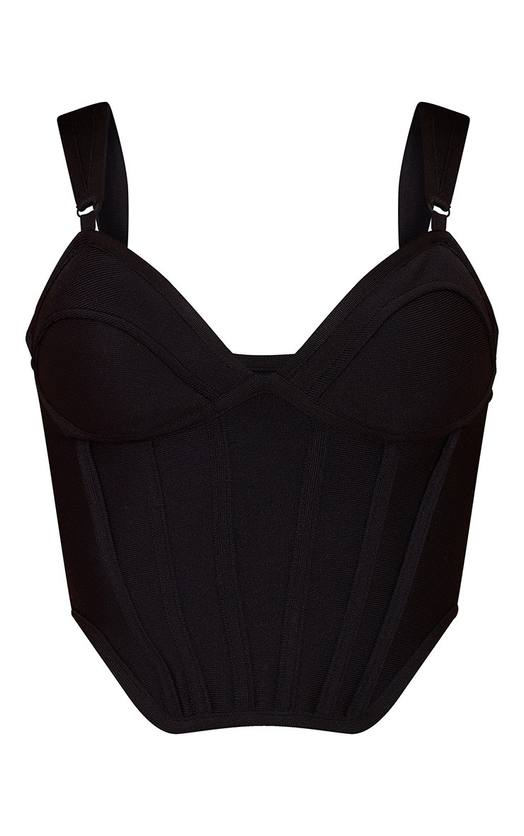 Black Bandage Dip Hem Bust Cup Corset | PrettyLittleThing US