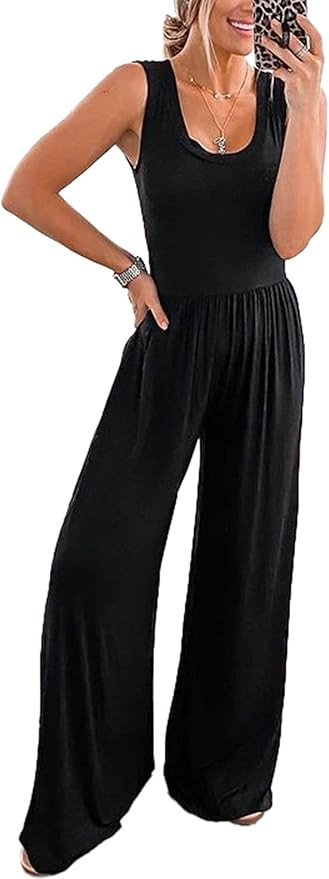PRETTYGARDEN Women’s Summer Sleeveless Tank Jumpsuits High Waist Low Cut Casual Scoop Neck Fit ... | Amazon (US)