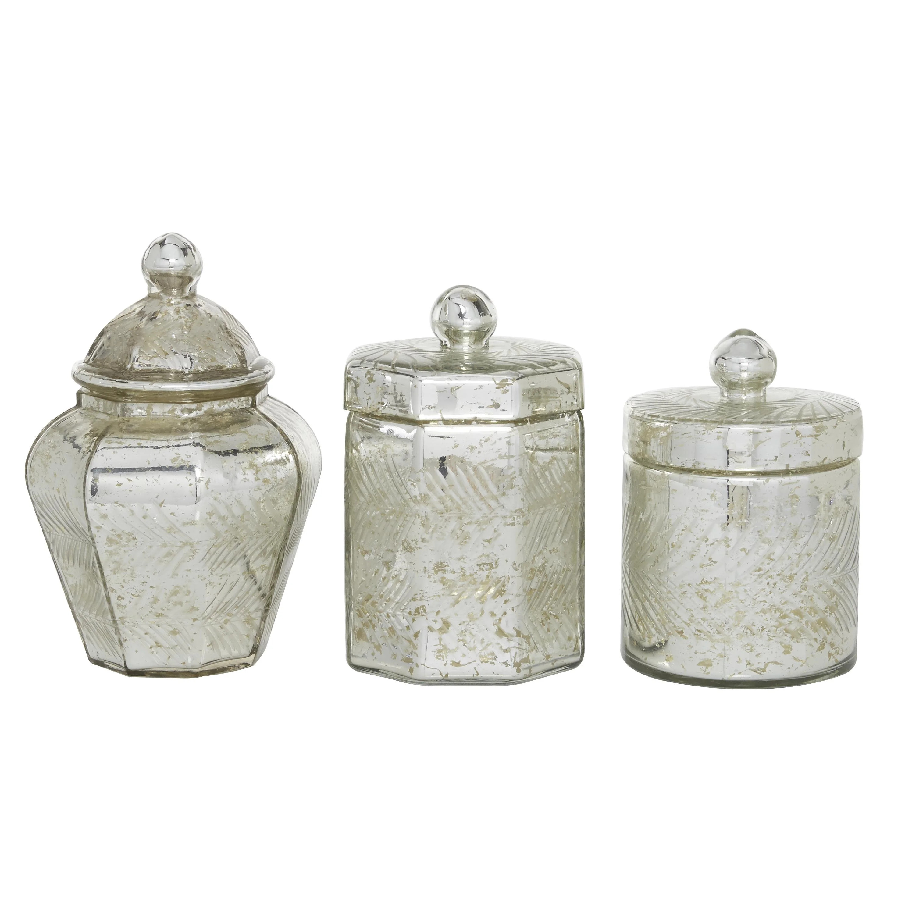 DecMode 8", 9", 7"H Silver Glass Decorative Jars, 3-Pieces | Walmart (US)