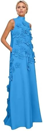 3D Flower Satin Mother of The Brides Dress for Wedding 2025 A Line O Neck Wedding Guest Dresses | Amazon (US)