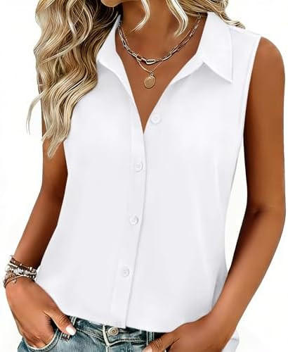 Zeagoo Women's Button Down Shirts Sleeveless Blouses Casual V Neck Tank Tops | Amazon (US)