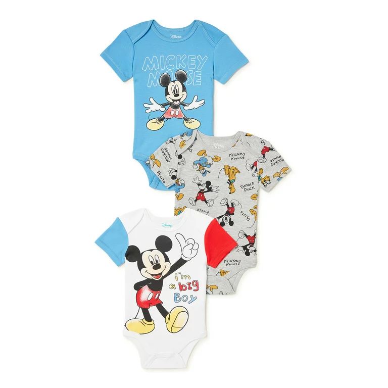 Disney Mickey Mouse Baby Boy Bodysuits, 3-Pack, Sizes 0/3-24 Months | Walmart (US)