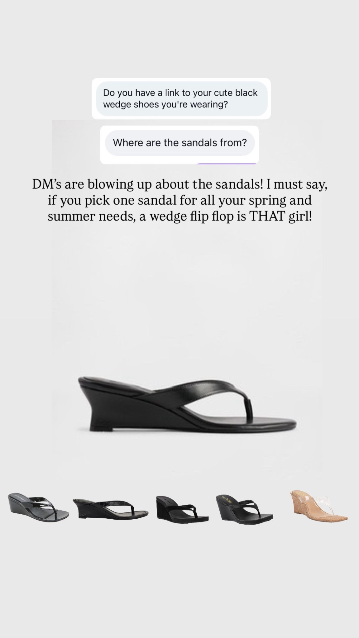 Wedge flip flops are the perfect update for summer and work with jeans, shorts, skirts, bermudas and weddings on a lawn! 