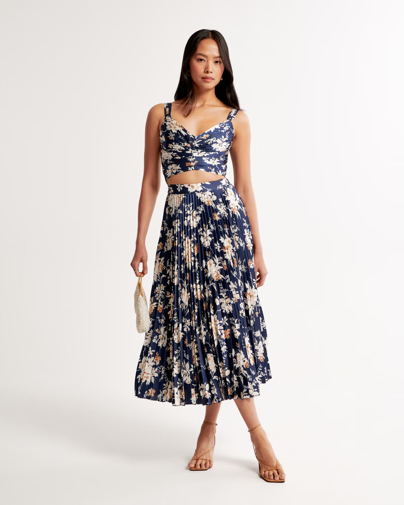 Satin Pleated Midi Skirt | Abercrombie & Fitch (US)