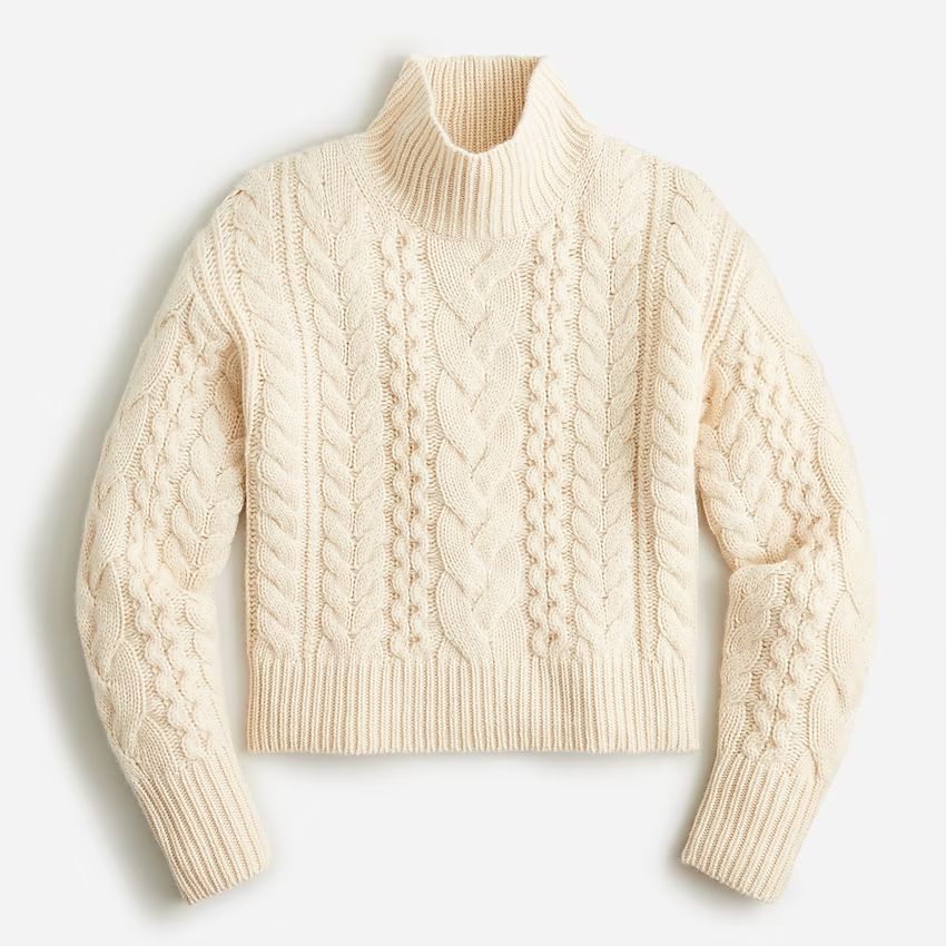 Cashmere cropped cable-knit turtleneck sweater | J.Crew US