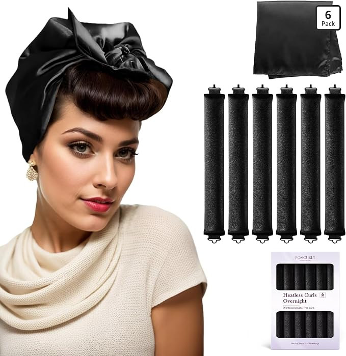 Overnight Hair Curlers Heatless Curls - 6 Pcs No Heat Blowout Curling Rods to Sleep In with Satin Hair Scarf | Amazon (US)